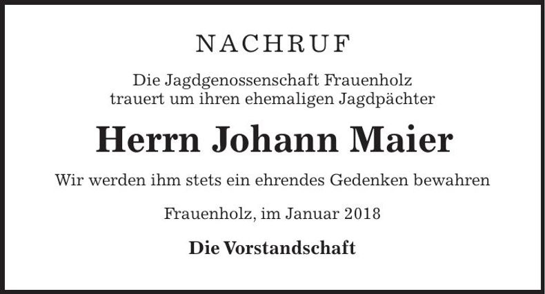 Traueranzeige Johann Maier
