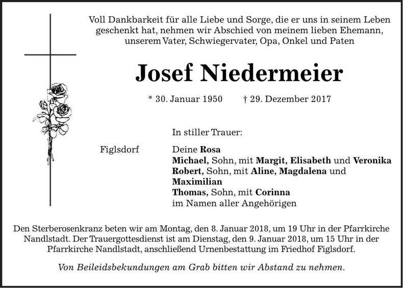Traueranzeige Josef Niedermeier
