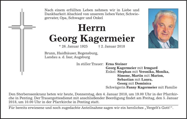 Traueranzeige Georg Kagermeier