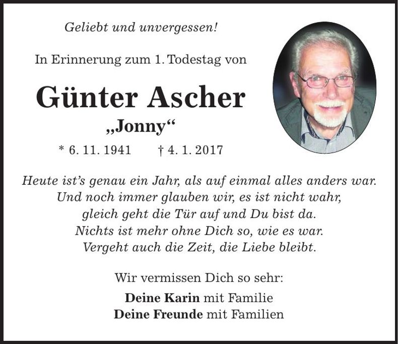 Traueranzeige Günter Ascher