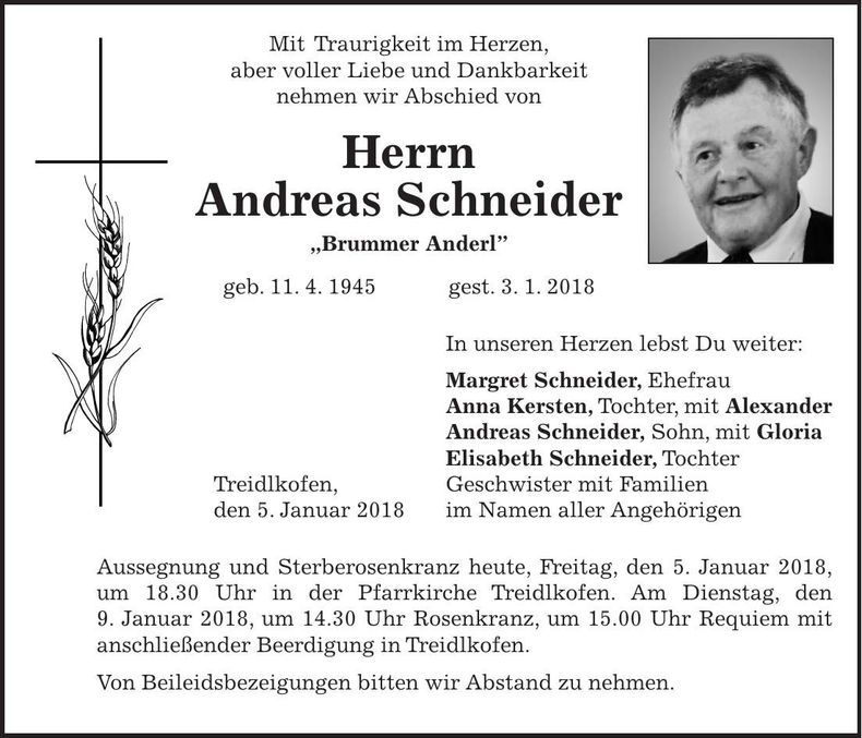 Traueranzeige Andreas Schneider