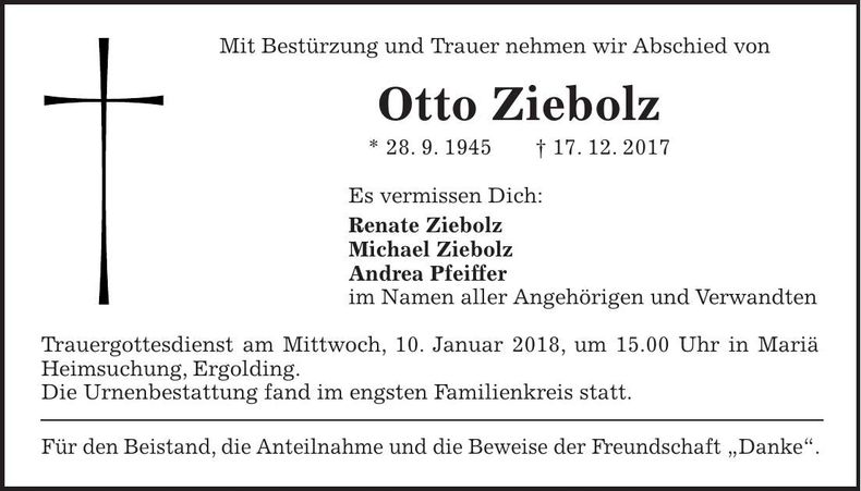Traueranzeige Otto Ziebolz