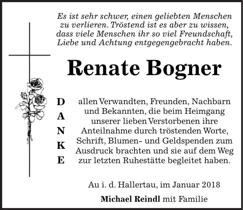 Traueranzeige Renate Bogner