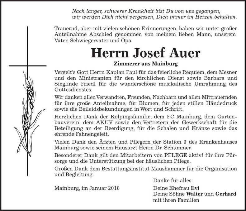 Traueranzeige Josef Auer