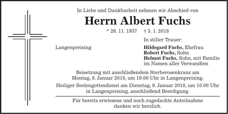 Traueranzeige Albert Fuchs
