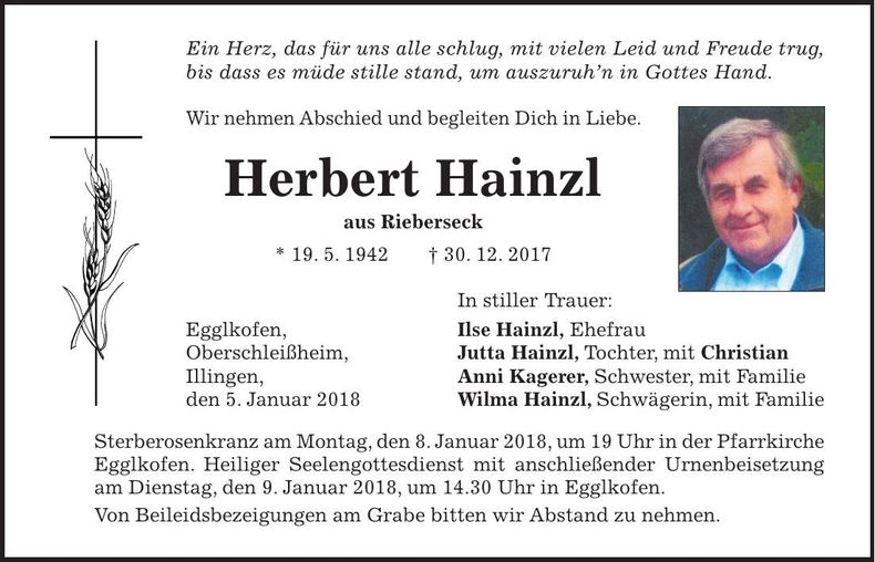 Traueranzeige Herbert Hainzl