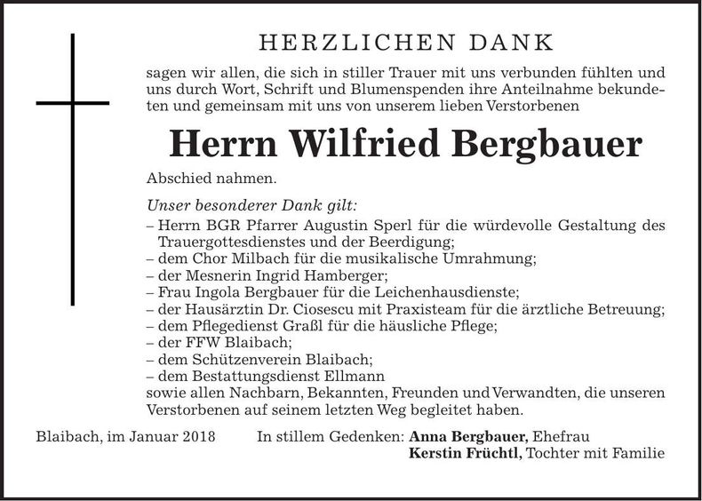 Traueranzeige Wilfried Bergbauer