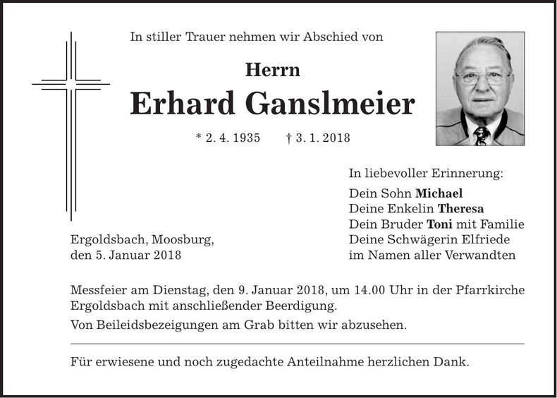 Traueranzeige Erhard Ganslmeier