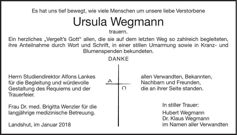 Traueranzeige Ursula Wegmann