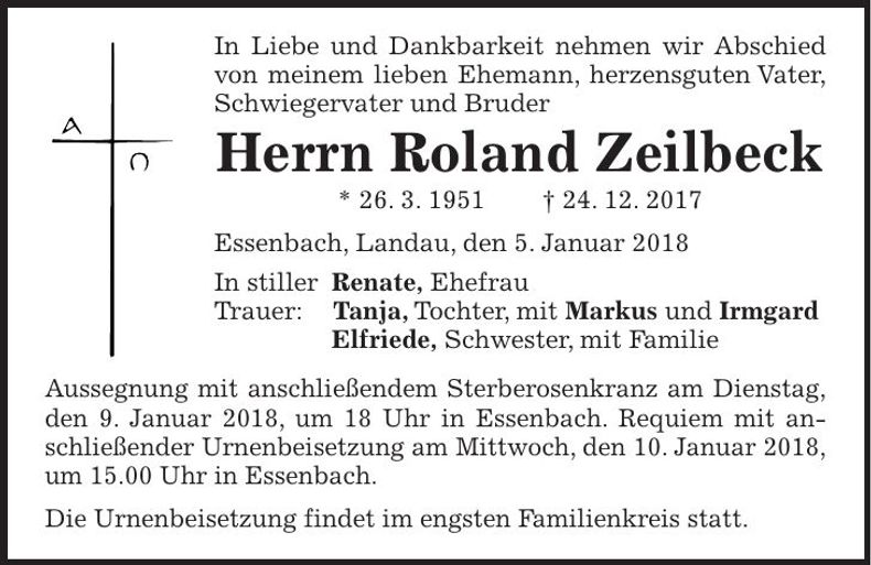 Traueranzeige Roland Zeilbeck