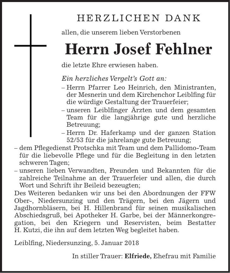 Traueranzeige Josef Fehlner