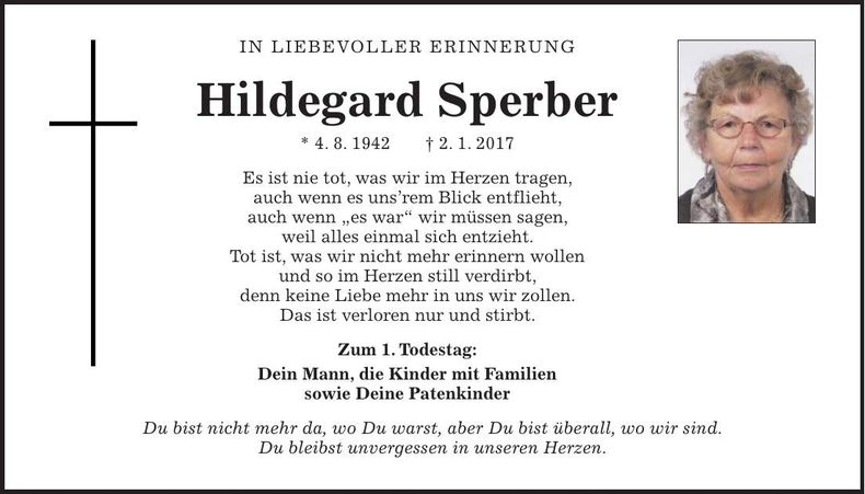 Traueranzeige Hildegard Sperber
