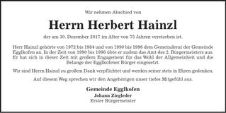 Traueranzeige Herbert Hainzl