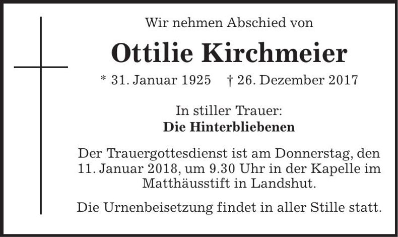 Traueranzeige Ottilie Kirchmeier
