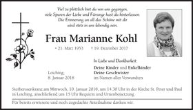 Traueranzeige Marianne Kohl