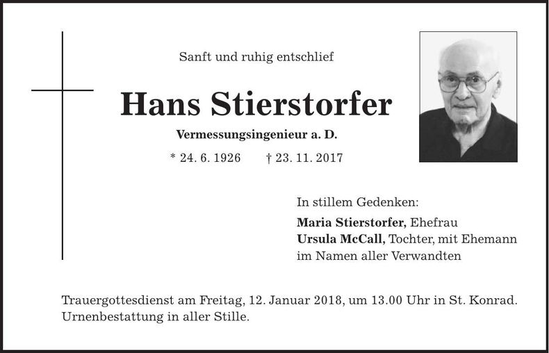 Traueranzeige Hans Stierstorfer