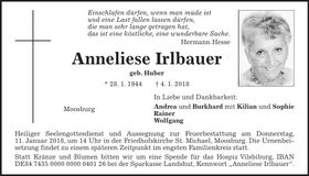 Traueranzeige Anna Irlbauer