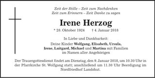 Traueranzeige Irene Herzog