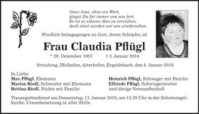 Traueranzeige Claudia Pflügl