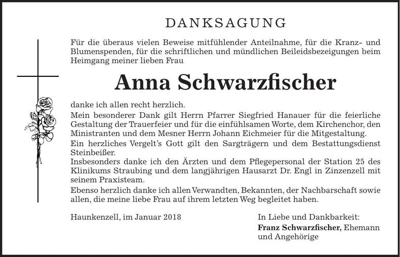 Traueranzeige Anna Schwarzfischer
