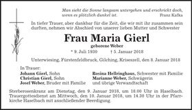 Traueranzeige Maria Gierl