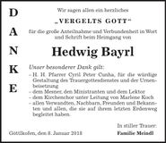 Traueranzeige Hedwig Bayrl