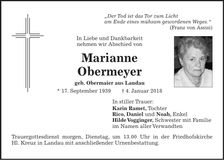 Traueranzeige Marianne Obermeyer