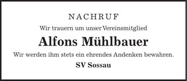Traueranzeige Alfons Mühlbauer