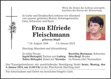 Traueranzeige Elfriede Fleischmann