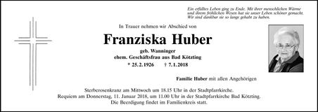 Traueranzeige Franziska Huber