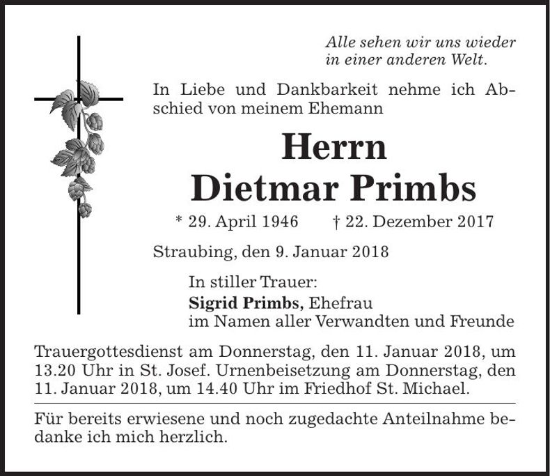 Traueranzeige Dietmar Primbs