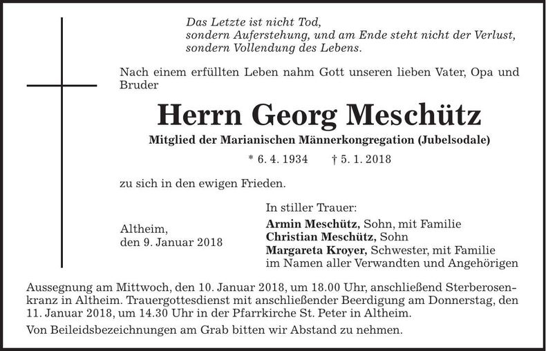 Traueranzeige Georg Meschütz