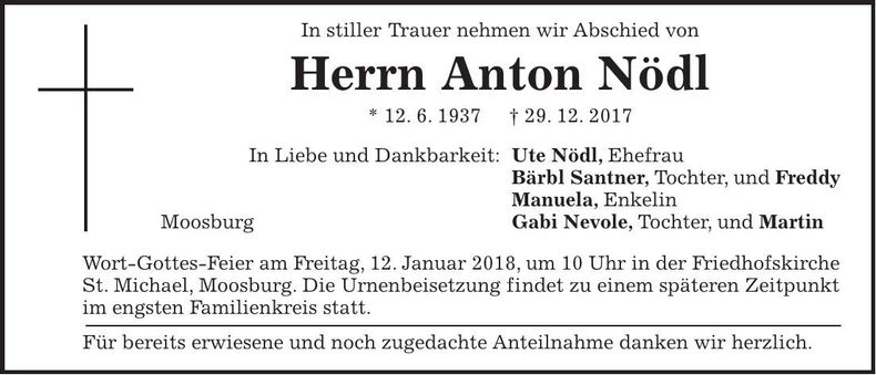 Traueranzeige Anton Nödl