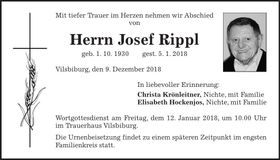 Traueranzeige Josef Rippl