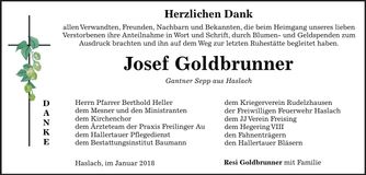 Traueranzeige Josef Goldbrunenr
