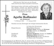 Traueranzeige Agathe Radlmaier