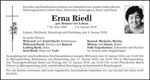 Traueranzeige Erna Riedl