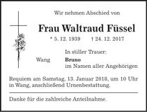 Traueranzeige Waltraud Füssel