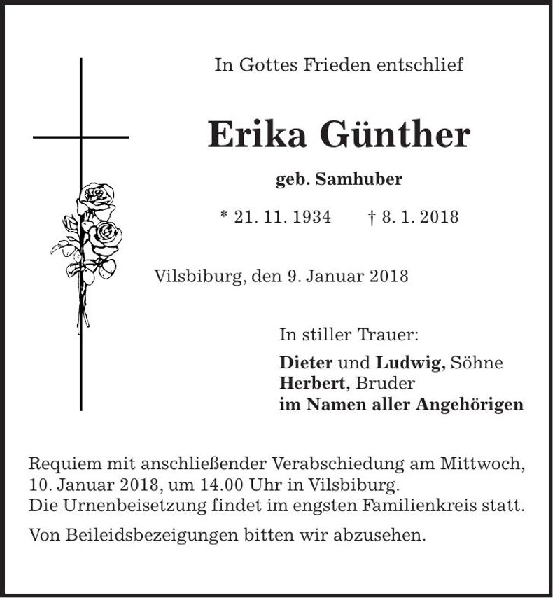Traueranzeige Erika Günther
