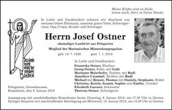 Traueranzeige Josef Ostner