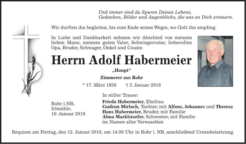Traueranzeige Adolg Habermeier