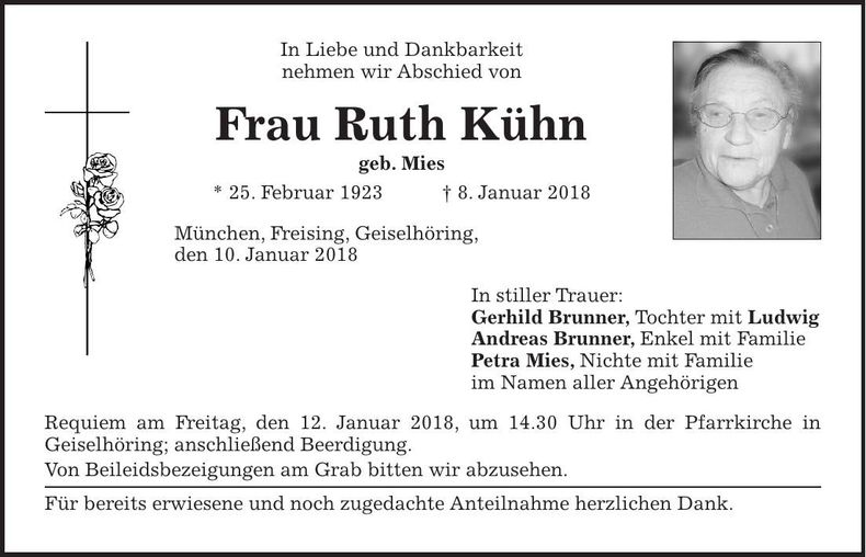 Traueranzeige Ruth Kühn