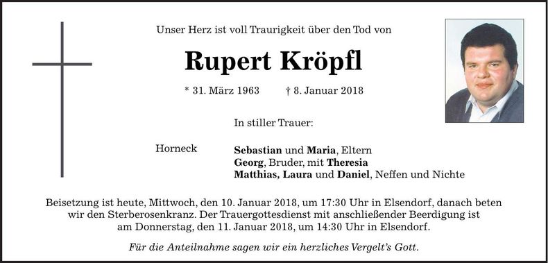 Traueranzeige Rupert Kröpfl