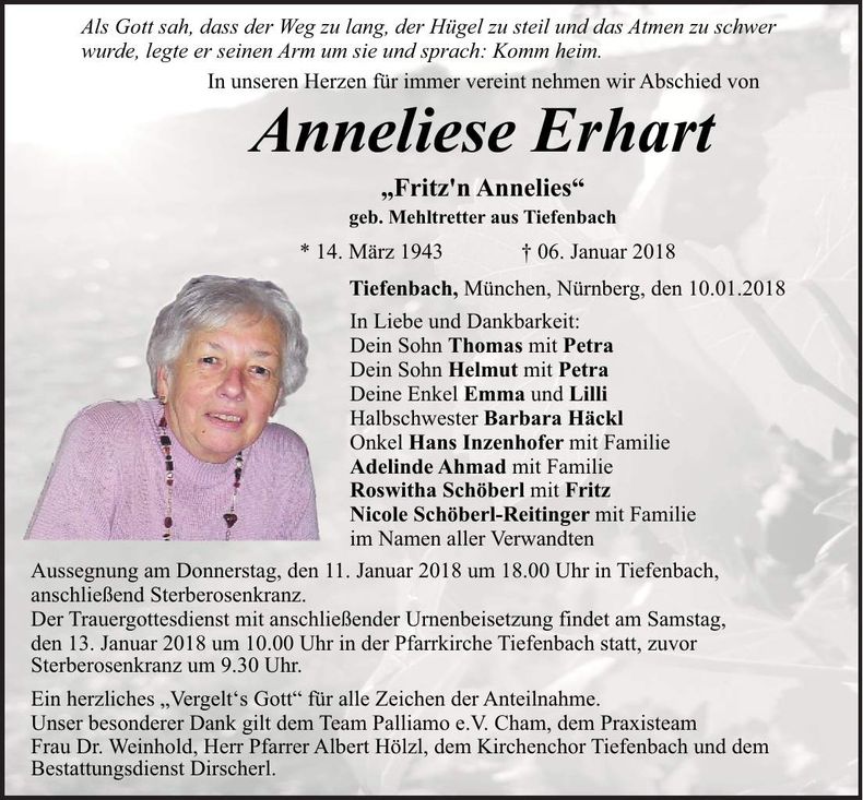 Traueranzeige Anneliese Erhart