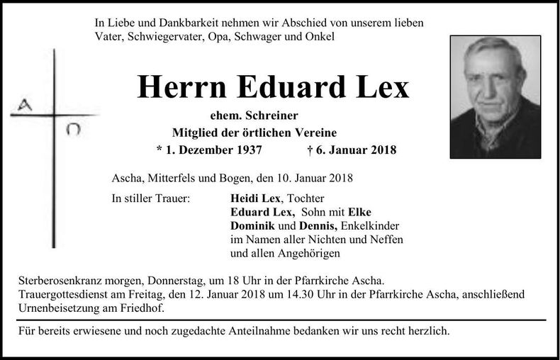 Traueranzeige Eduard Lex