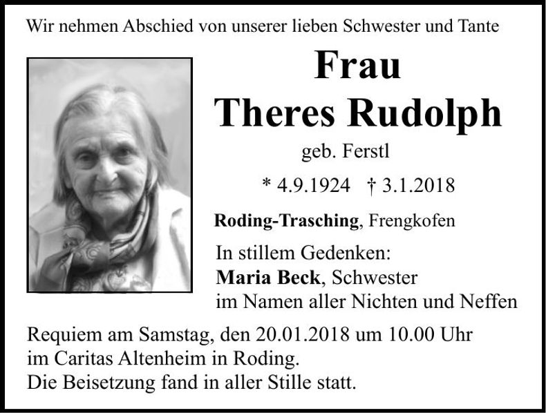 Traueranzeige Theres Rudolph