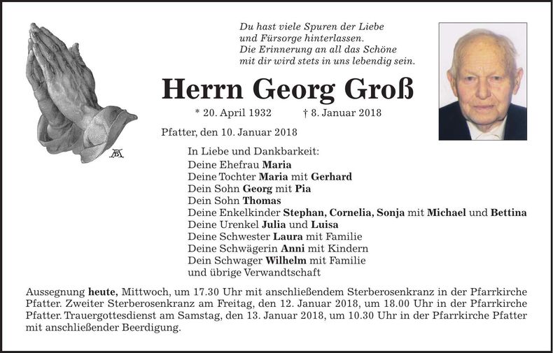 Traueranzeige Georg Groß