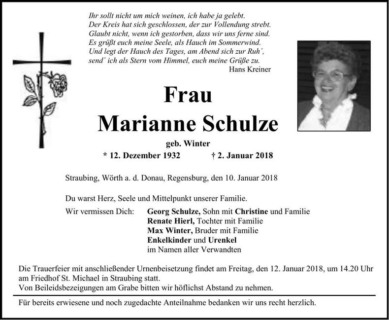 Traueranzeige Marianne Schulze