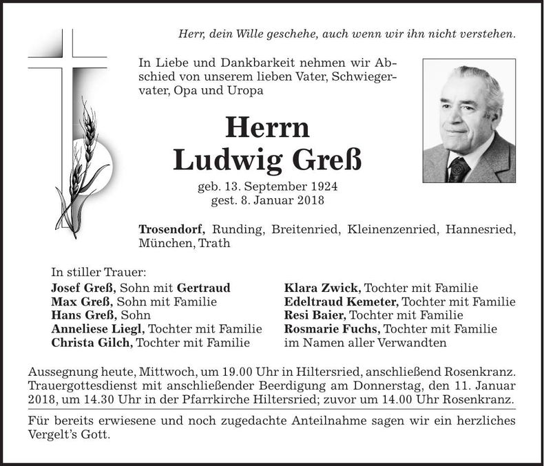 Traueranzeige Ludwig Greß