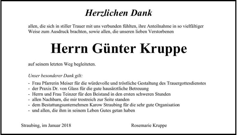 Traueranzeige Günter Kruppe